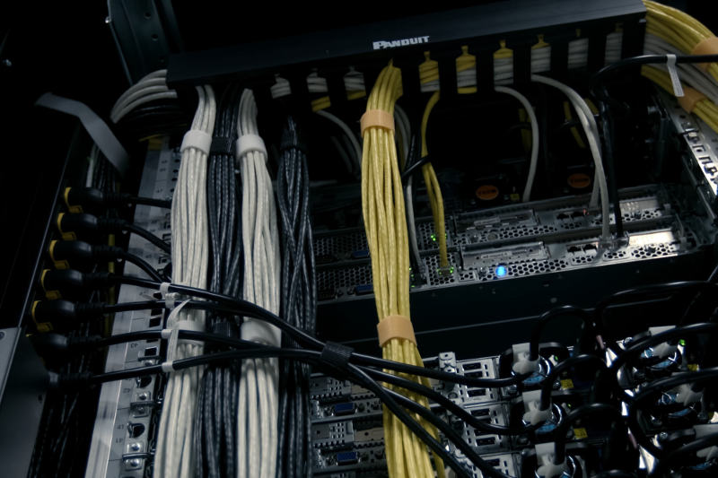 Connections of internet cables with servers