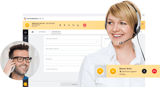 Woman smiling and talkin with headphones